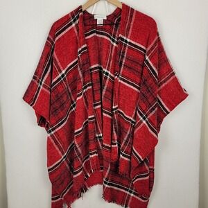 Nine West Overscale Plaid Chenille Topper Ruana Shawl Women's One Size